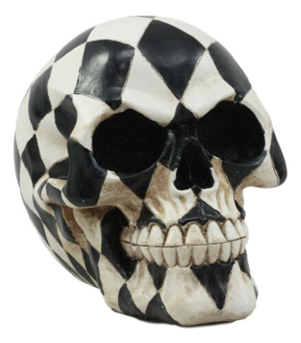 Day Of The Dead Harlequin Black And White Checkered Skull Statue Sugar Skull Art - Ebros Gift