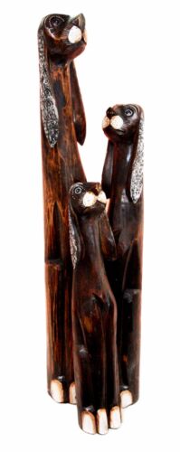 Balinese Wood Handicraft 3 Feet Large Silvered Ears Canine Hound Dog Set Statue