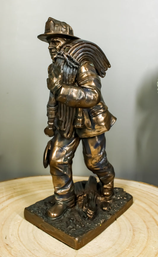 Fireman In Rescue With Shovel And Hose Pipe Statue 7"H Fire Fighter Hero Decor