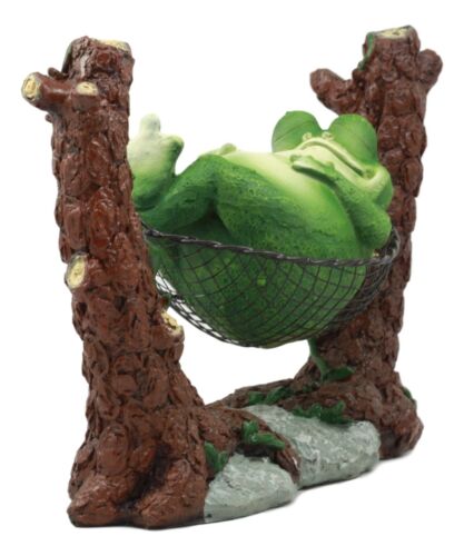 Lazy Day Whimsical Fat Frog Sleeping On Hammock Statue for Storybook Tale Animal