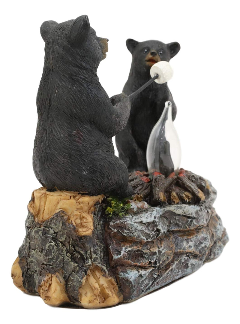 Ebros Whimsical Rustic Forest Black Bears Father and Son Making Marshmallow Smores by Bonfire Campfire Night Light Small Statue Woodland Cabin Lodge Decor Bear Figurine As Decorative Home Accent