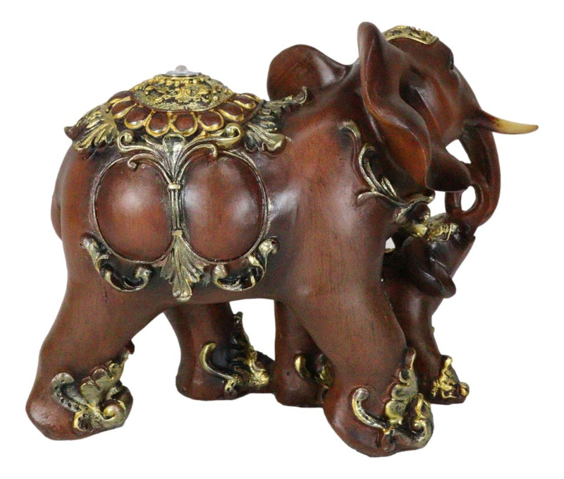 Thai Buddhism Noble Wood Finished Resin Mother Elephant With Calf Figurine Decor