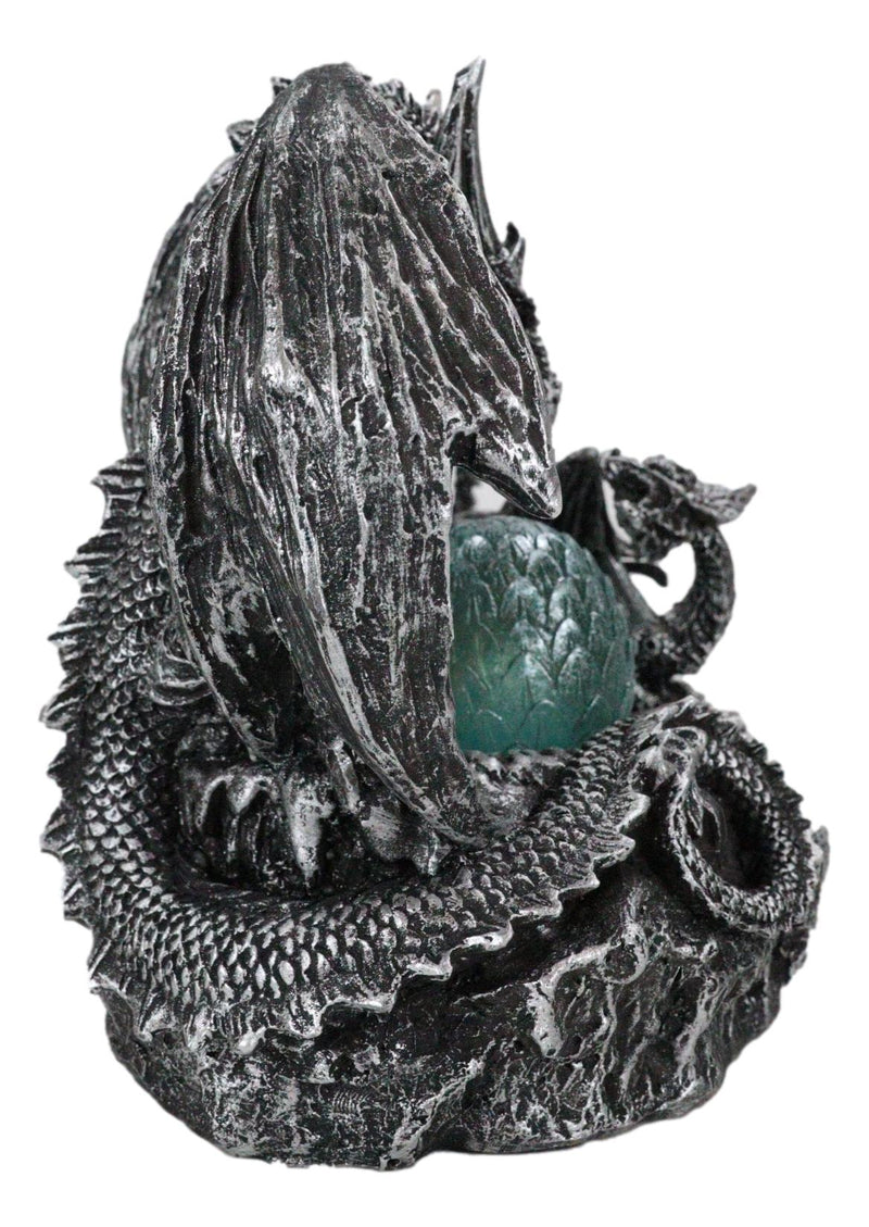 Mother Dragon With Baby Wyrmlings Guarding LED Crystal Egg Night Light Figurine