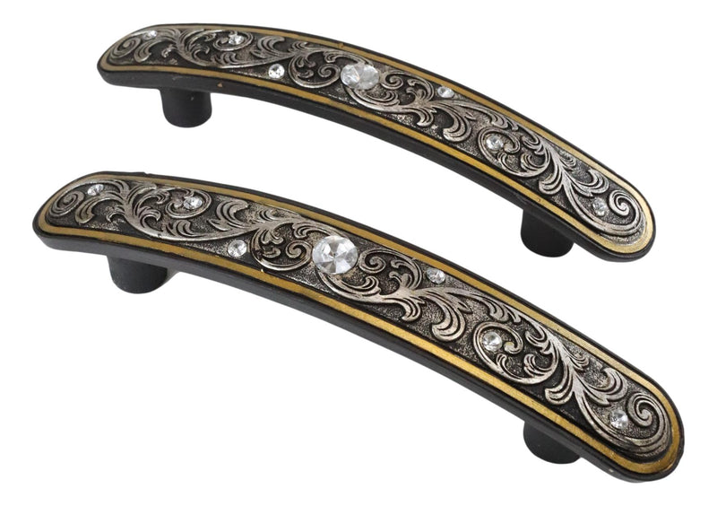 Set Of 6 Rustic Floral Filigree Scroll Silver Bling Drawer Cabinet Bar Pulls 9"L
