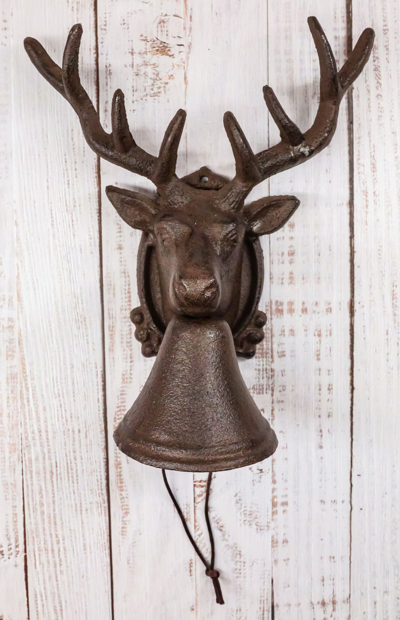 Cast Iron Rustic Vintage Western Buck Stag Deer Antlers Wall Dinner Yard Bell