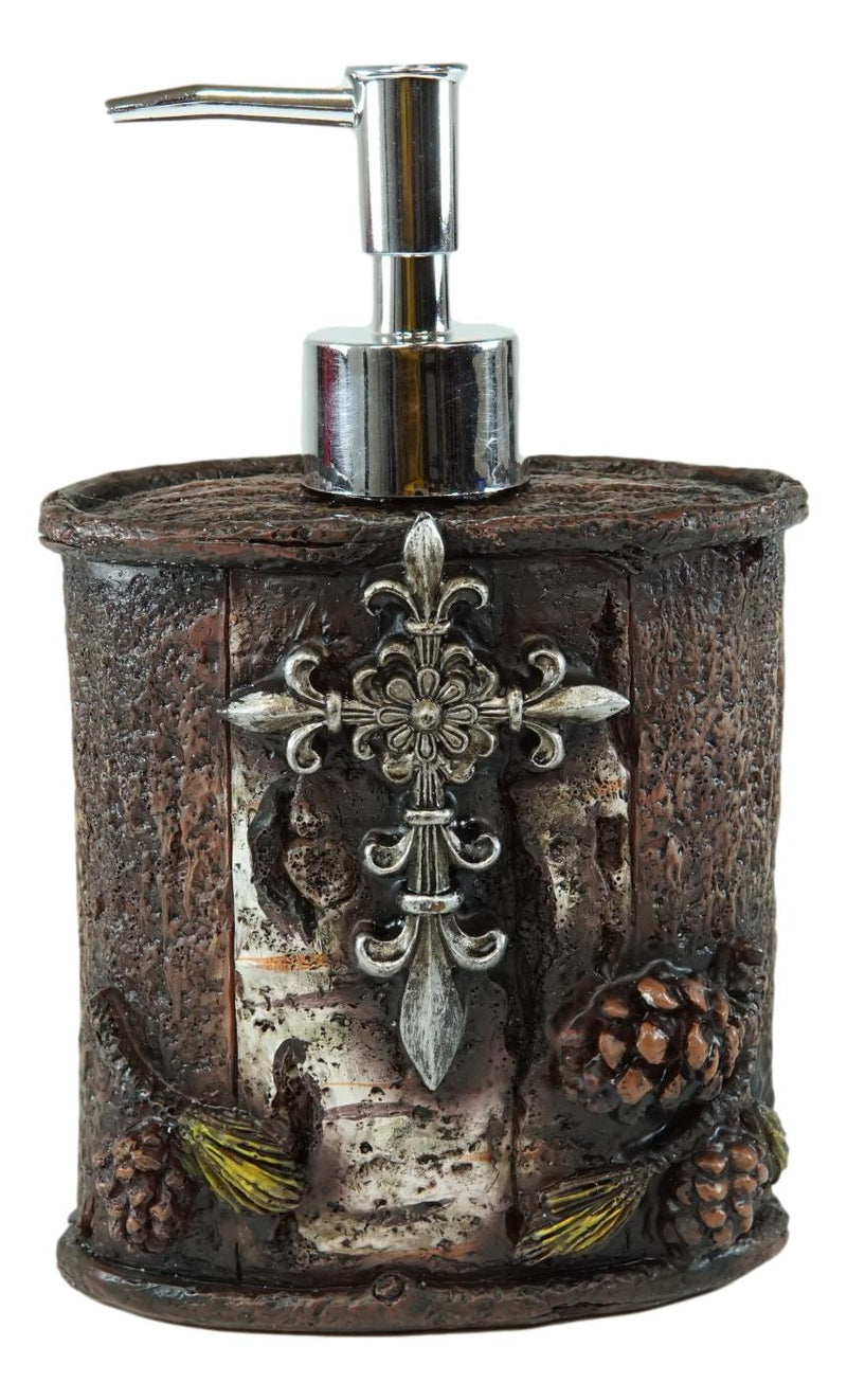 Rustic Southwestern Le Fleur Cross W/ Birch And Pinecones Soap Pump Dispenser