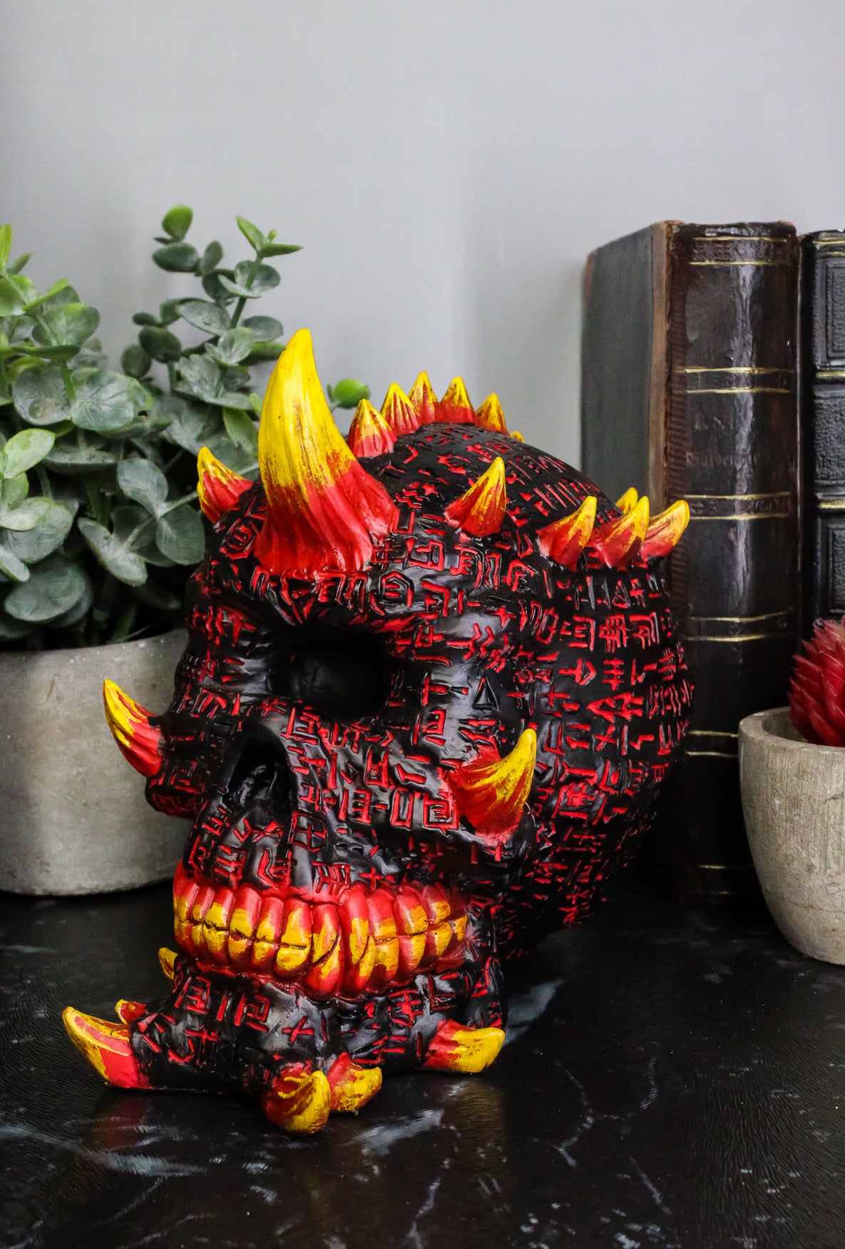 Ebros Hell Inferno Fire Cyclops Skull Statue Greek One Eyed Demon with Horns Figurine - Ebros Gift