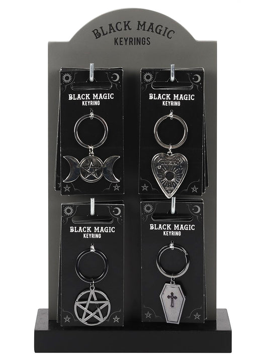 Metal Wicca Triple Moon Pentagram Coffin Planchette 24 Keychains And Display Set