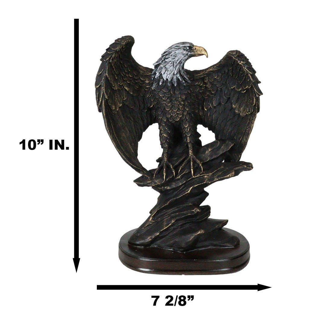 American Patriotic Large Bald Eagle Perched On Rocky Cliff Resin Figurine 10"H - Ebros Gift