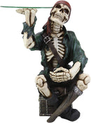 Skeleton Pirate Buccaneer Sitting On Treasure Box Side Table And Wine Holder