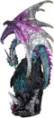 Ebros Large 20" Tall Deep Space Purple Dragon Guarding Teardrop Crystal in Geode Rock Cave Statue with LED Light Medieval Dungeons and Dragons Fantasy Decor Figurine