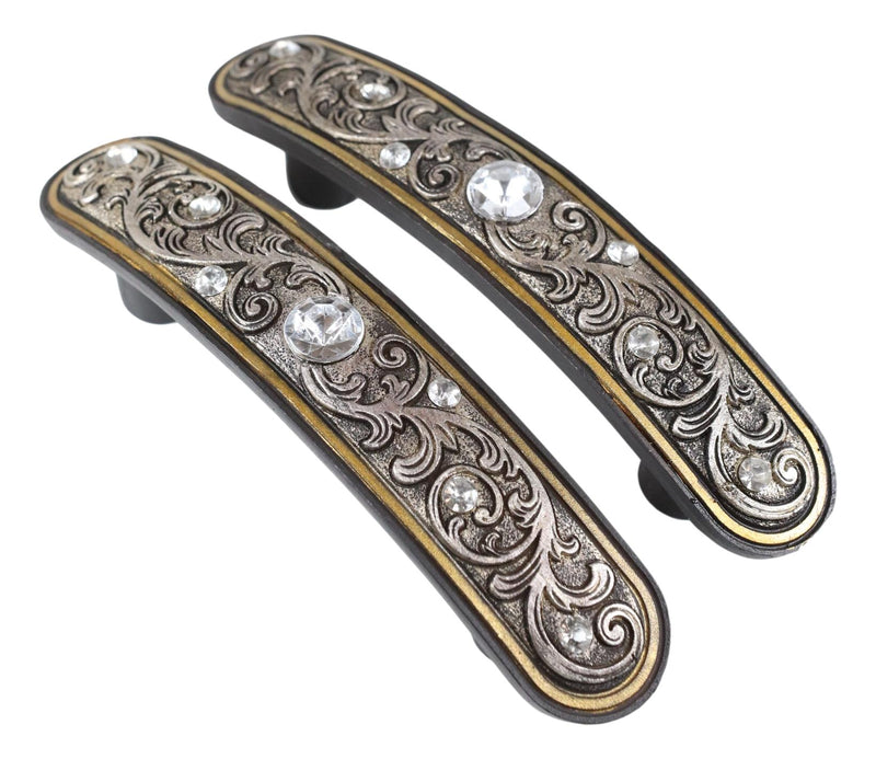 Set Of 4 Western Floral Filigree Lace Silver Bling Drawer Cabinet Bar Pulls