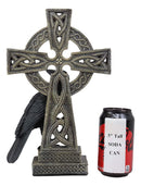 Gothic Raven Crow Perching On Celtic Cross Tomb Statue Harbinger Of Doom Decor