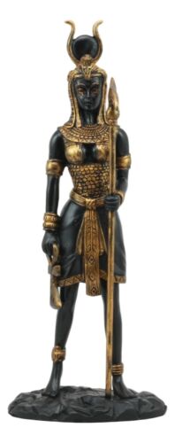 Ebros Egyptian Goddess Hathor Holding Ankh Statue 12.5"Tall Deity of Motherhood Music And Dance Figurine - Ebros Gift