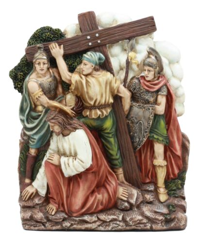 Ebros Christian Catholic Stations of The Cross Statue Way of The Sorrows Via Crucis Jesus Christ Path to Calvary Crucifixion Decor Figurine (Station 5 Jesus is Helped by Simon of Cyrene)