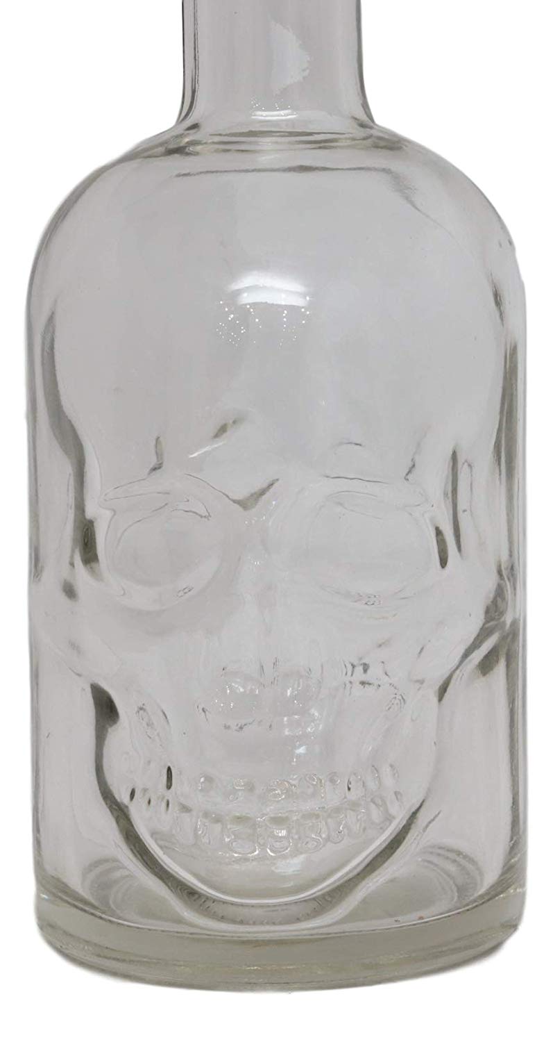 Ebros 30oz Skeleton Skull Liquor Glass Decanter Bottle With 2 Skulls Acrylic Shooters