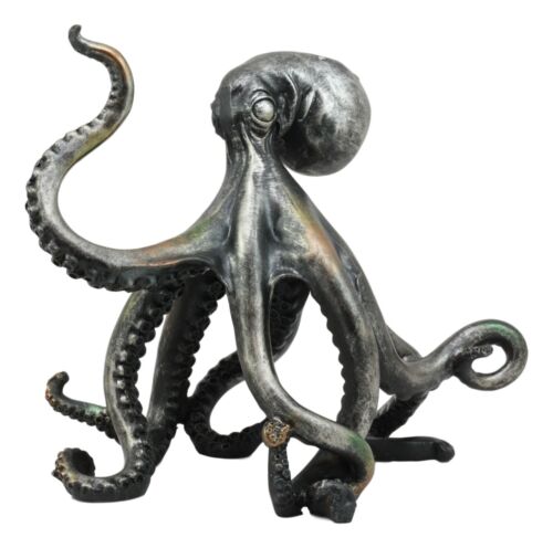Ebros Large Standing Octopus Statue in Silver Finish Resin Marine Decor 11.5" W - Ebros Gift