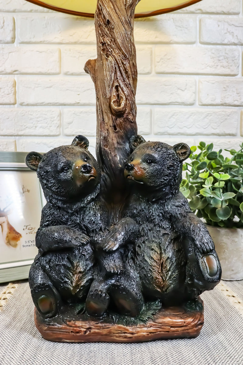 Ebros Loving Siblings Two Baby Black Bear Cubs Table Lamp Sculpture With Shade