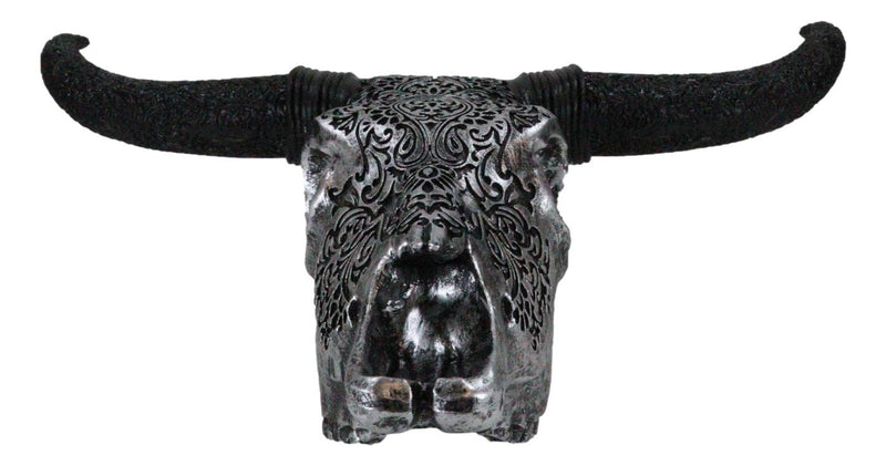 Western Floral Tribal Tattoo Tooled Bison Bull Cow Skull Wall Decor Plaque