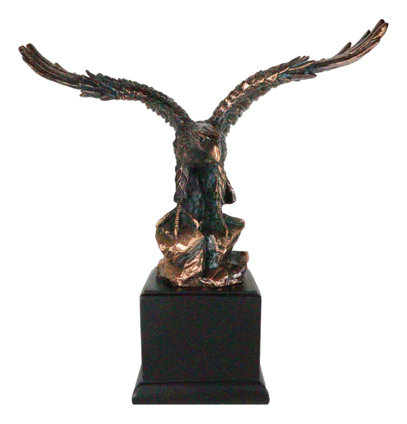 12" High Wings of Glory Heraldic Bald Eagle Landing On Rocks Statue With Base