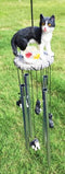 Ebros Tuxedo Black Kitty Cat with Fish Bowl Resonant Wind Chime 18.5"H Garden