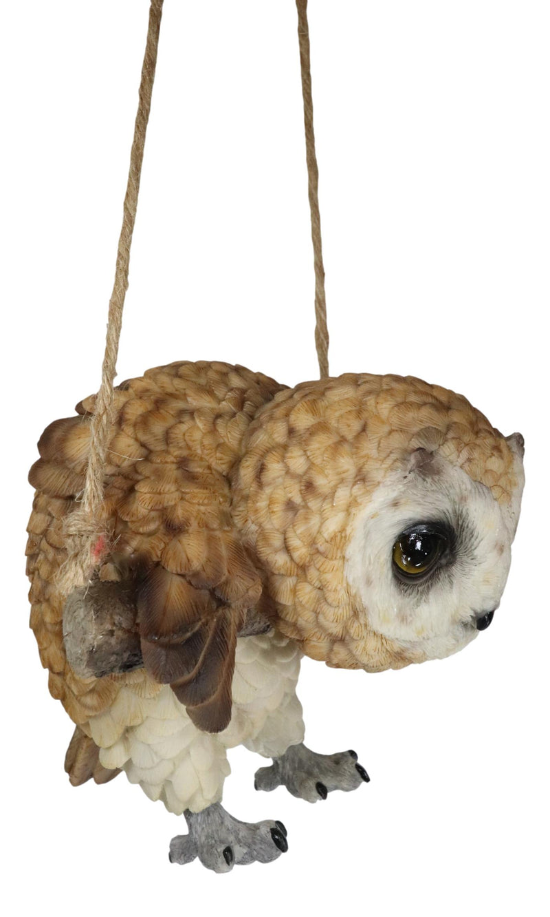 Lifelike Brown Barn Owl Baby Owlet On Branch Swing Hanger Wall Decor Figurine