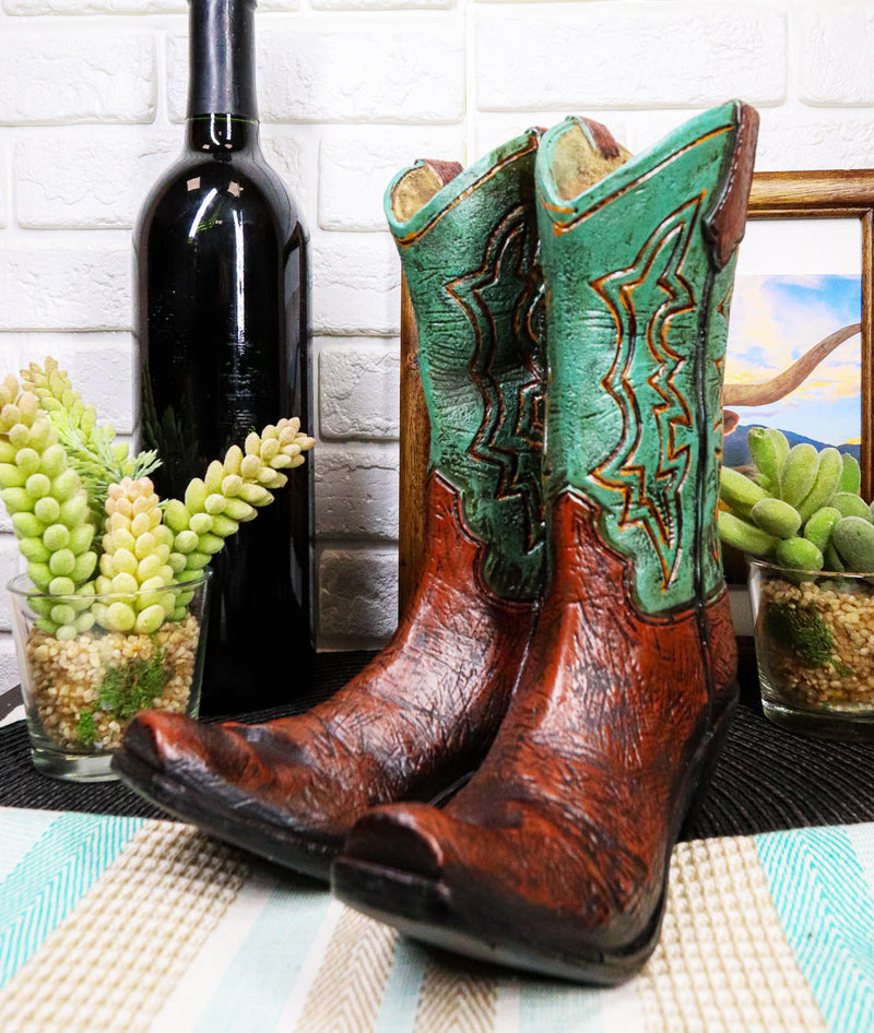 Rustic Western Teal Green Tooled Leather Cowboy Boot Cell Phone Book Easel Stand