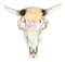 Rustic Western Off White Cow Skull With Fabric Pastel Colors Flowers Wall Decor
