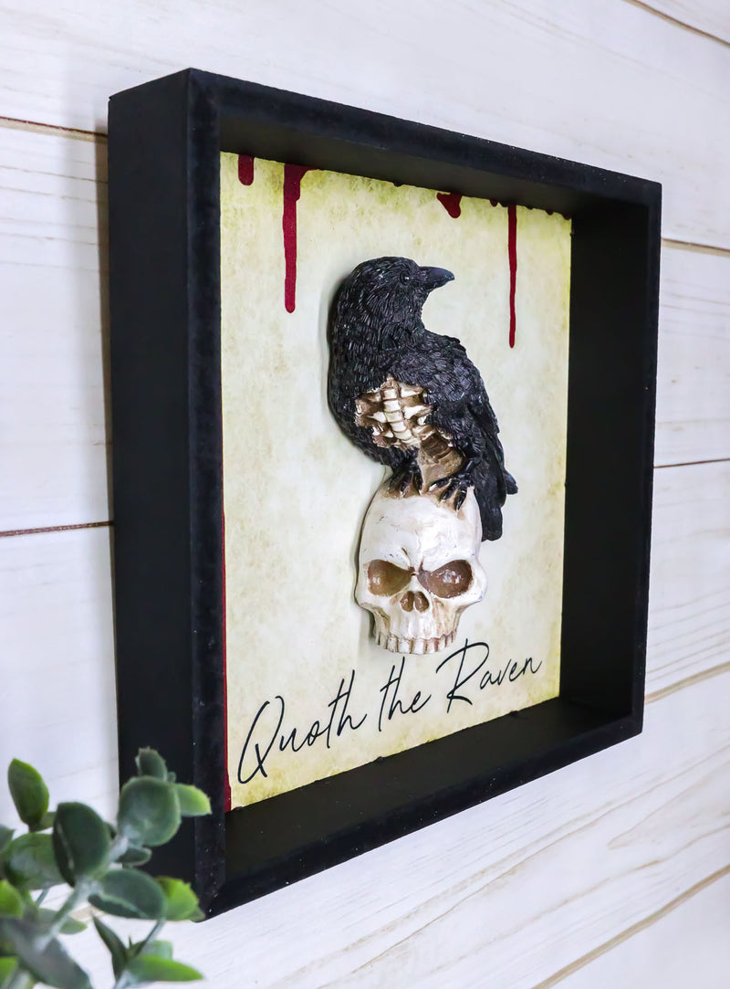 Quoth The Raven Edgar Poe Nevermore Black Crow On Skull Wall Decor Picture Frame