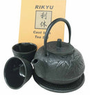 Japanese Evergreen Bamboo Black Traditional Heavy Cast Iron Tea Pot Set For 2