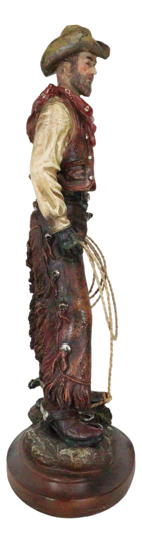 Western Full Outfit Cowboy Holding Cattle Lasso Ropes Statue 15.5"H
