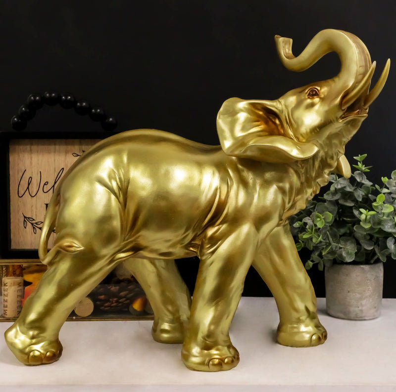 Auspicious Large Thai Buddha Feng Shui Golden Elephant With Trunk Up Statue