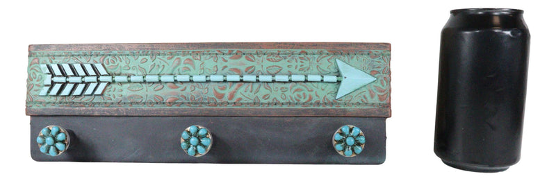 Rustic Southwestern Floral Lace Turquoise Arrow 3-Peg Hooks Wall Decor Plaque