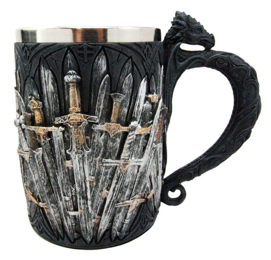 Ebros Set of 3 Valyrian Steel Blade Swords And Armory & Double Dragon Goblet Mug
