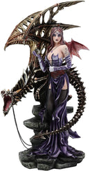 Large 26"H Gothic Soothsayer Psychic Fairy & Bone Skeletal Ghost Dragon Statue