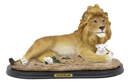 Ebros Christian Inspirational Lion and The Lamb Statue With Base And Brass Plate Title
