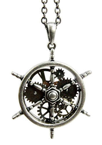 Ebros Gift Steampunk Naval Battleship Helm Necklace Alloy Pendant Jewelry