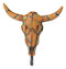 Set Of 2 Western Faux Wood And Tooled Leather Steer Bull Cow Skull Wall Hooks