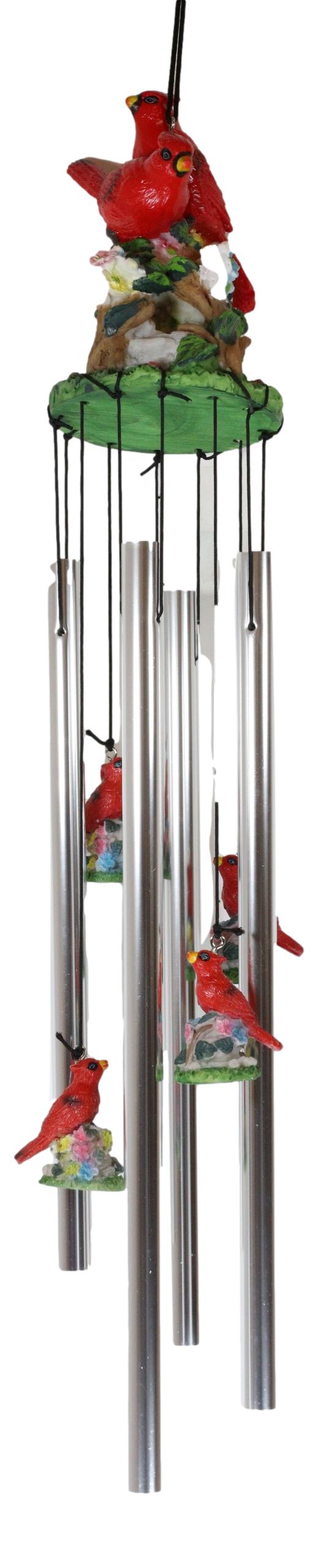 Ebros Red Crest Cardinal Birds Lovers Couple Wind Chime Patio Garden Decor 21" L