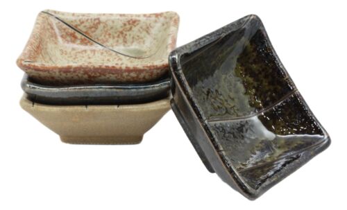 Traditional Design Japanese Tenmoku Soy Sauce Dipping Bowl or Dish Set of 4