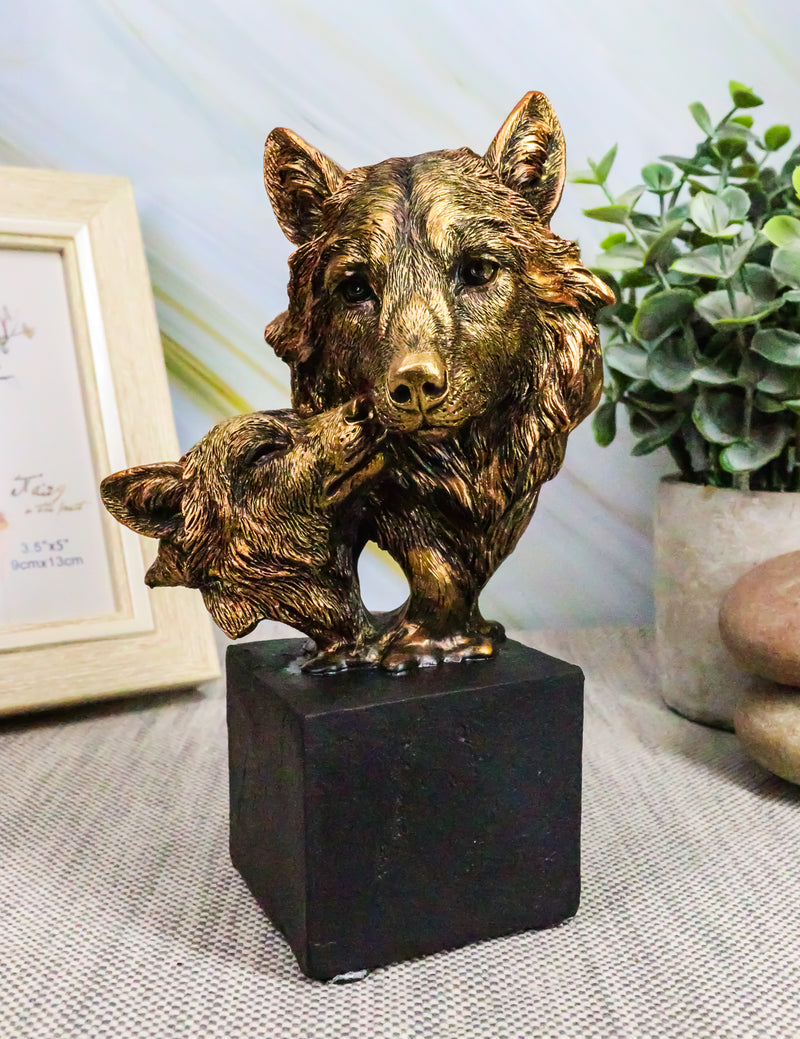 Ebros Gift 6" Tall Gray Wolf and Pup Head Bust Figurine with Black Pedestal