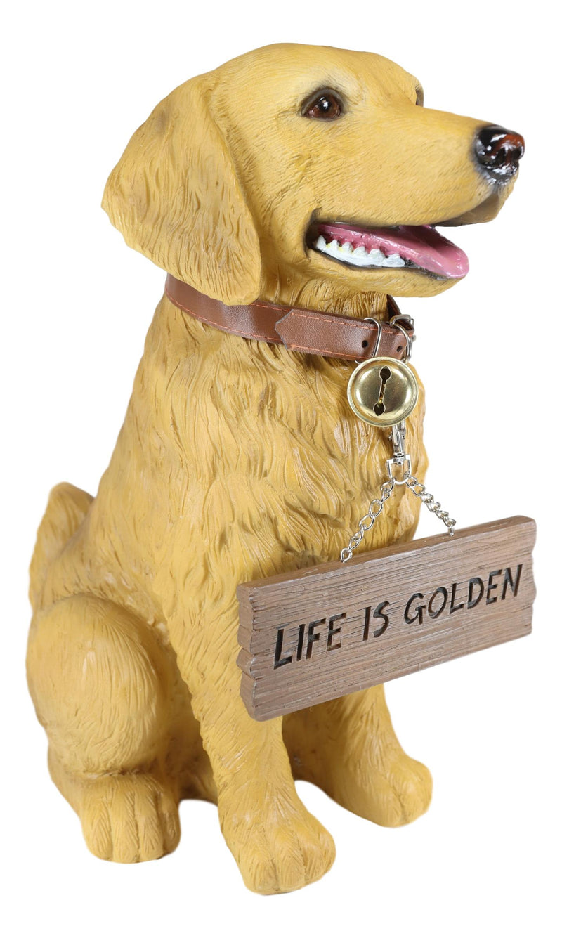 Ebros Large Golden Retriever Puppy  Decor Statue With Jingle Collar Greeting Sign