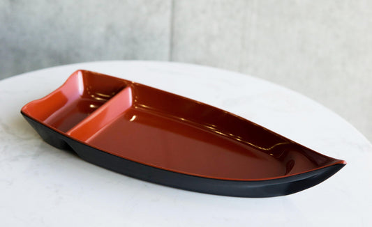 Pack Of 12 Japanese Omakase Style 10"L Red Melamine Sushi Boat Serving Plates