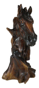Wild Stallion Horse Bust Statue 11"H Resin Decor In Faux Wood Dark Mahogany