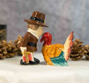 Thanksgiving Pilgrim With Axe Kissing Turkey Ceramic Salt and Pepper Shakers Set