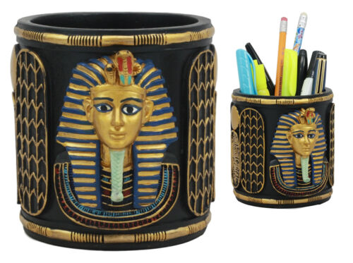 Egyptian King Tut Pharaoh Pen Holder 4"H Tutankhamun Bust Stationery Organizer