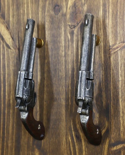 Set of 2 Rustic Western Cowboy Dual Revolver Pistols Barn Door Bar Pull Handles