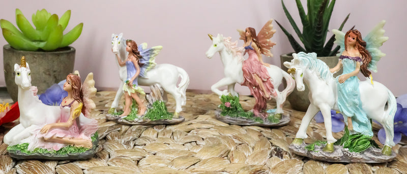 Beautiful Fairy Damsel With Legendary Unicorn Miniature Figurine Collectible Set