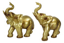 Feng Shui Gold Patina Elephant Left And Right Pair Figurines With Trunks Up