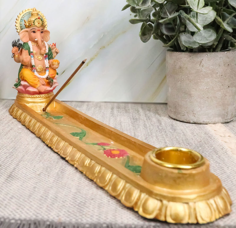 Ebros Golden Supreme Elephant God Ganesha Ganapati Hindu Incense Holder Vastu Statue - Ebros Gift